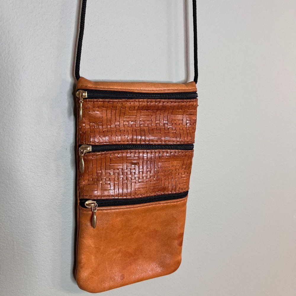 Vintage Leather Crossbody Travel Satchel with three pockets